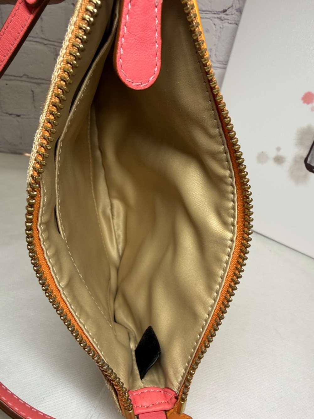 LOWSTARTCoach Small Shoulder Bag Wristlet Pink Orange Leather 3 Pockets ALMSTMNT - Picture 15 of 15